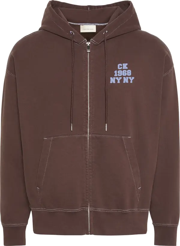 Calvin Klein LS WASHED PREMIUM VINTAGE LOGO F Erkek Kahverengi Fermuarlı Sweatshirt