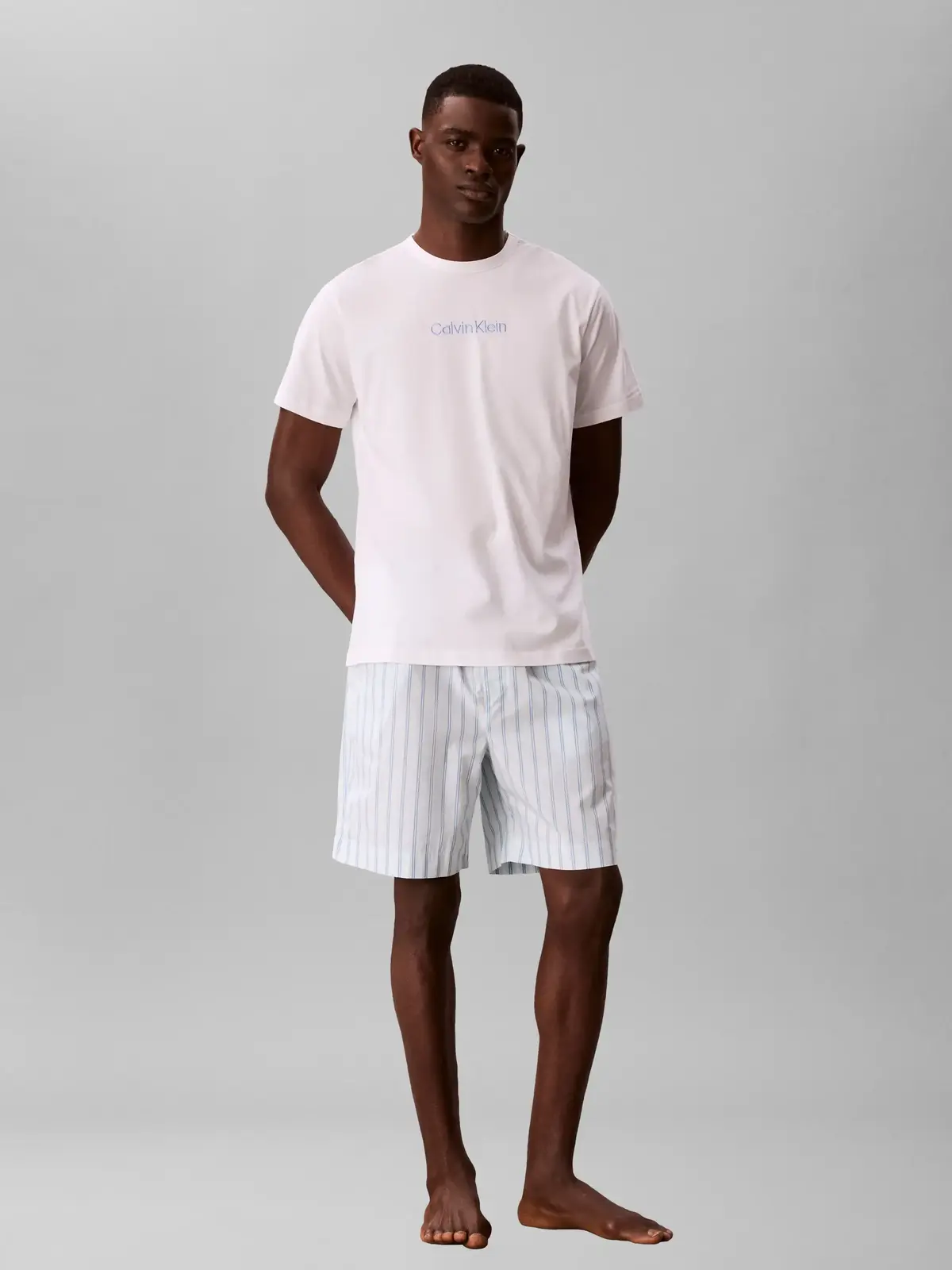 Calvin Klein SS POPLIN SHORT SET Mavi Erkek Pijama Takımı