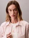 Calvin Klein YD STRIPE BOXY CROPPED SHIRT Bej Kadın Tişört