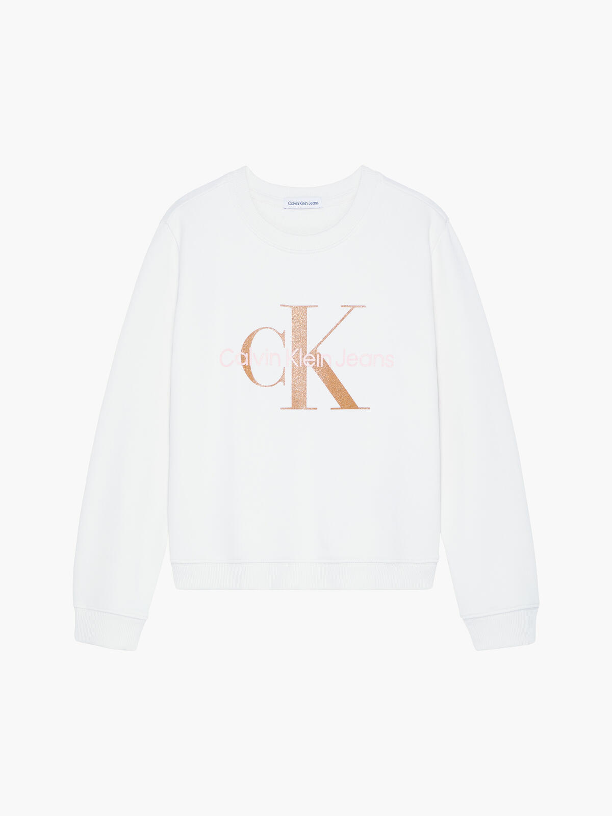 Calvin Klein BRONZE MONOGRAM CN S Kadın Beyaz Sweatshirt