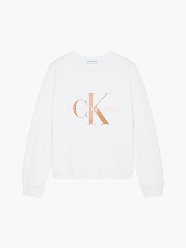 Calvin Klein BRONZE MONOGRAM CN S Kadın Beyaz Sweatshirt