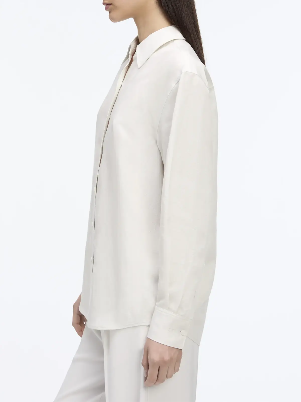 Calvin Klein LINEN BLEND LS REGUL, ADA Beyaz Kadın Gömlek