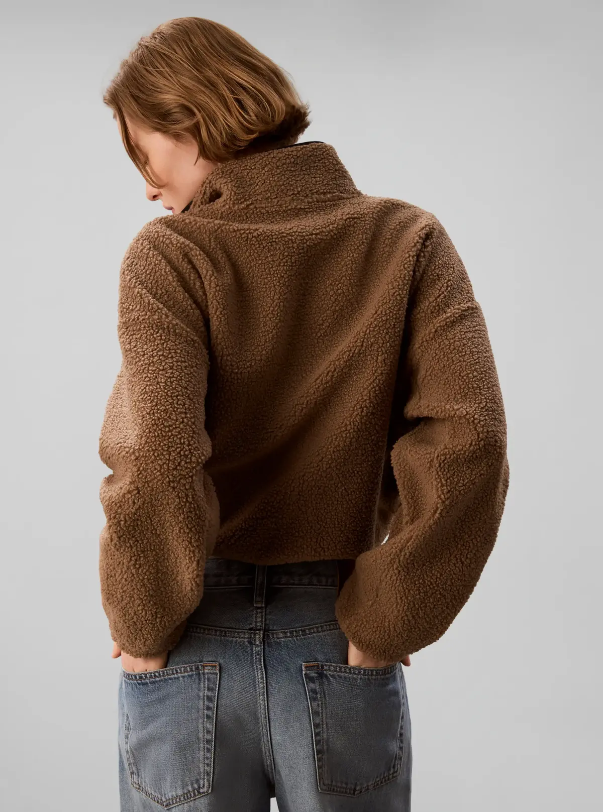 Calvin Klein SHERPA 1/4 ZIP CONTR, RMF Kahverengi Kadın Sweatshirt
