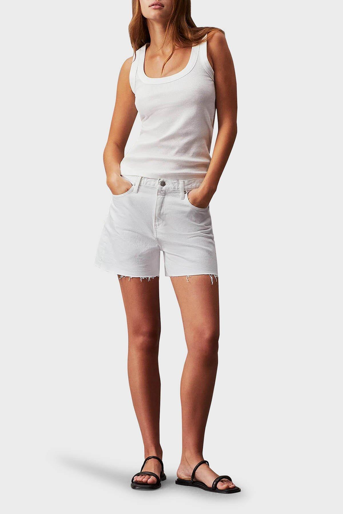 Calvin Klein MOM SHORT, 1AA Beyaz Kadın Kot Şort