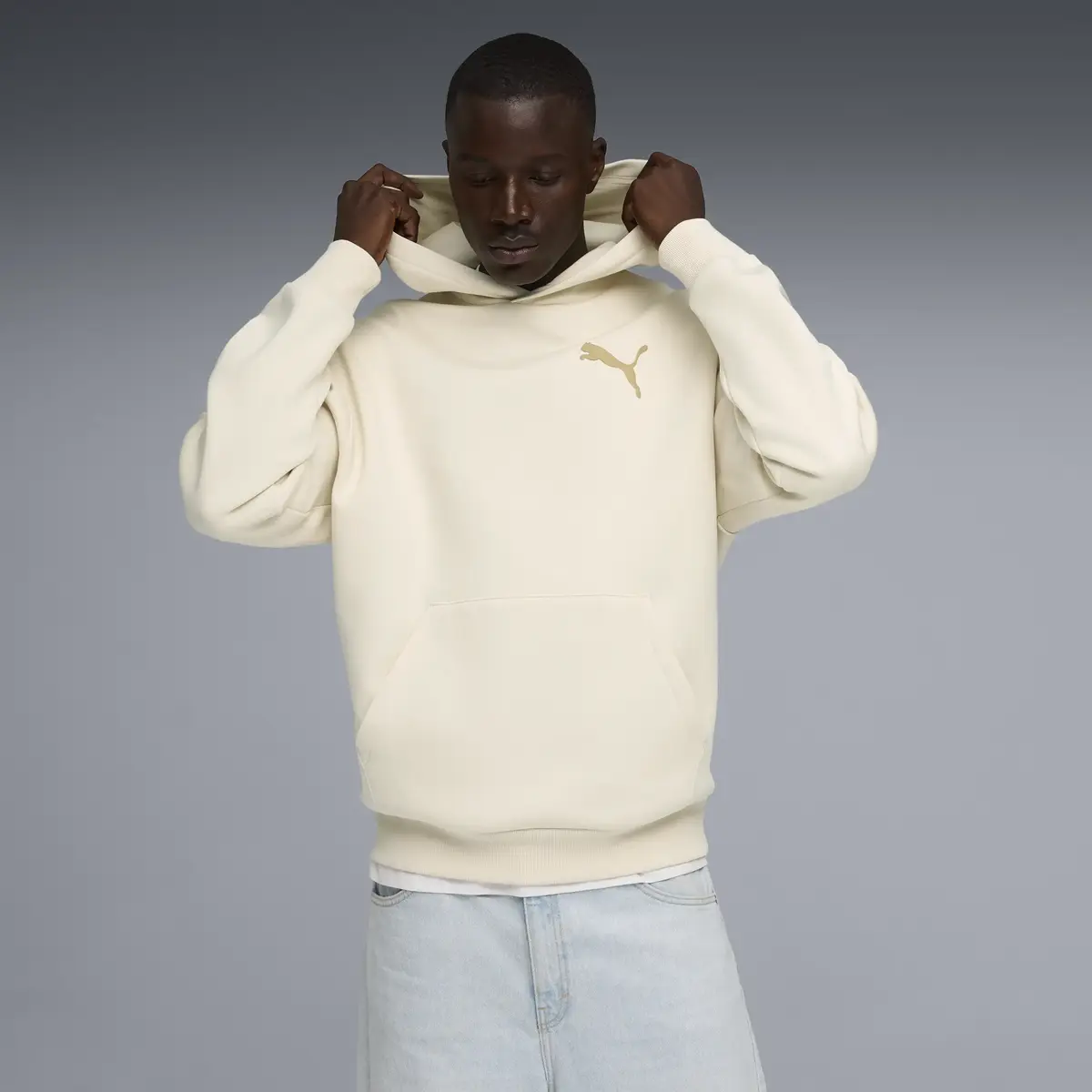 Puma ESS ELEVATED CAT LOGO Hoodie Krem Erkek Sweatshirt