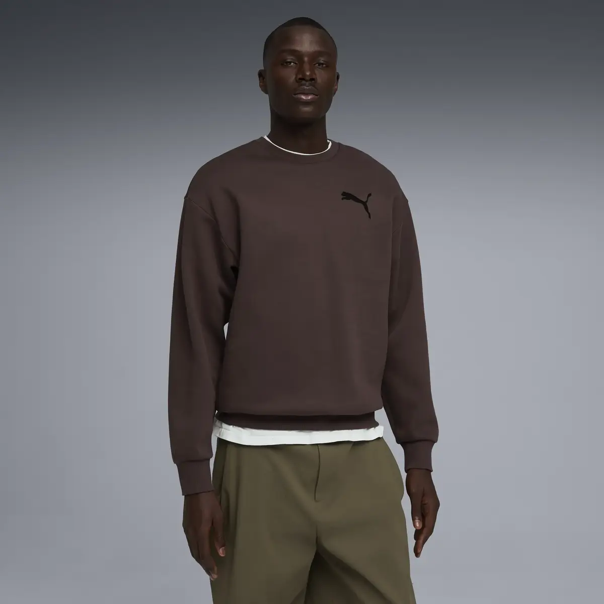 PUMA ESS ELEVATED CAT LOGO Crew Kahverengi Erkek Sweatshirt