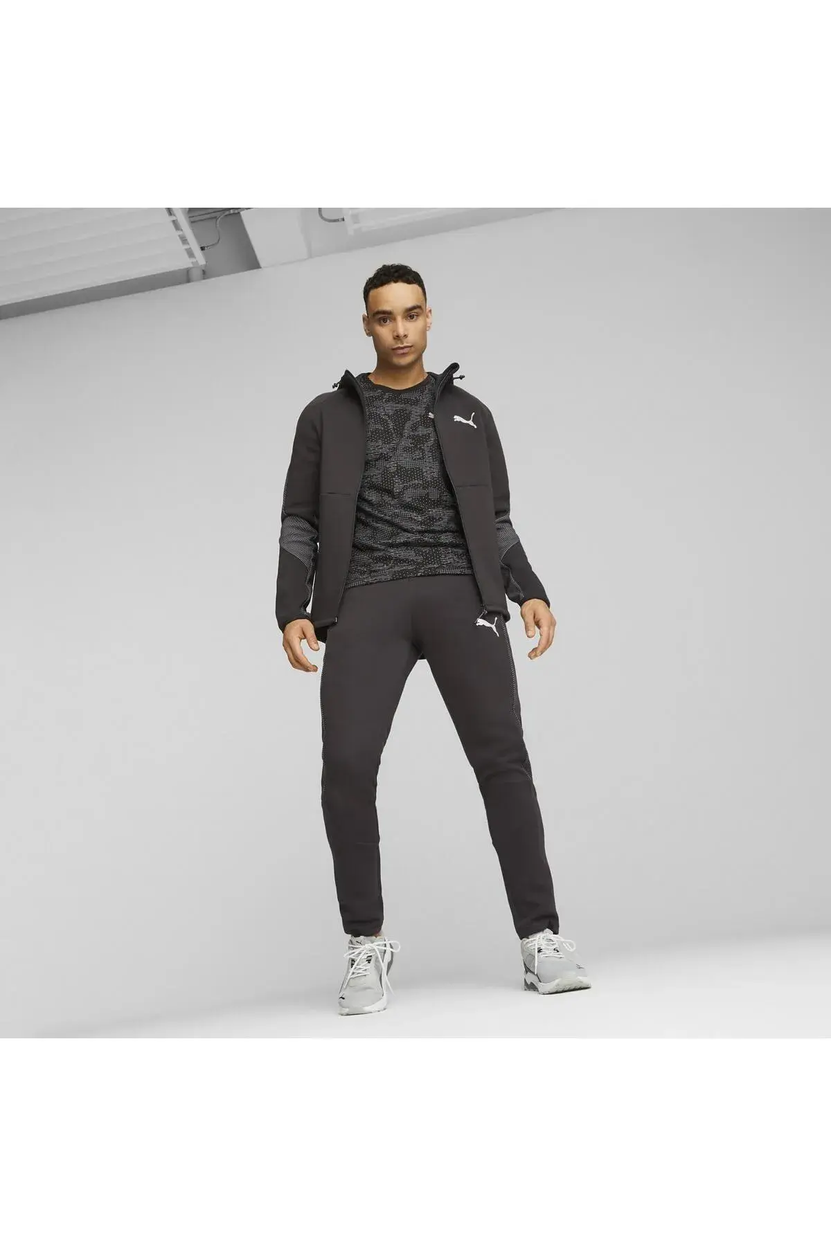 Puma EVOSTRIPE Full-Zip Hoodie DK Siyah Erkek Fermuarlı Hoodie