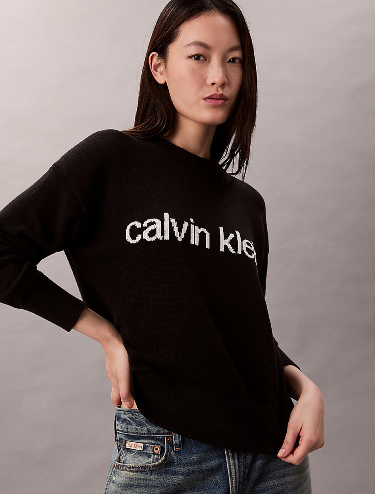 Calvin Klein Cotton Graphic Pullover Siyah Kadın Sweatshirt