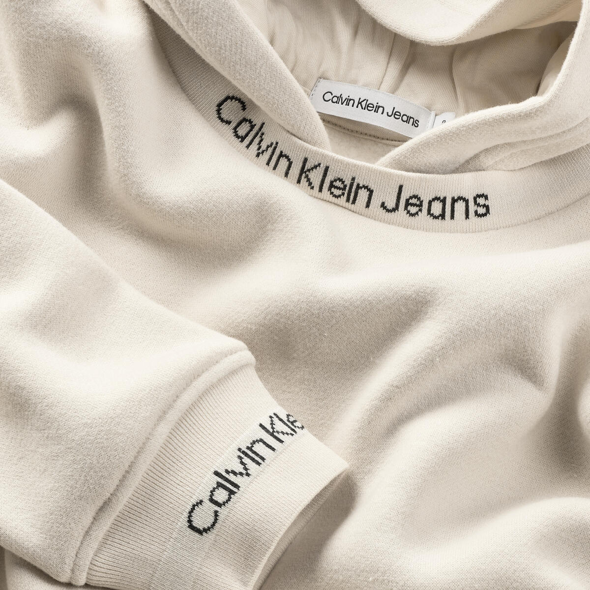 Calvin Klein INTARSIA FLEECE HOOD Erkek Krem Hoodie