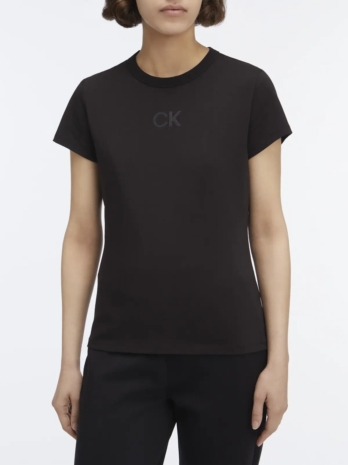 Calvin Klein SATIN CK SLIM T-SHIR, BEH Siyah Kadın T-Shirt & Polo