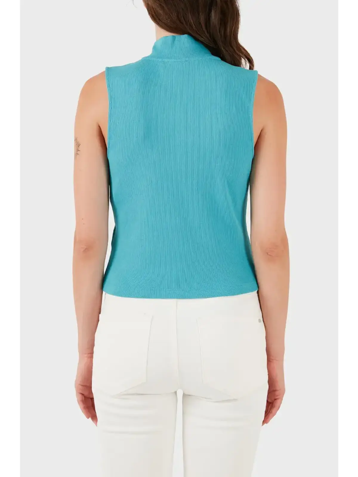 Calvin Klein A- WOVEN LABEL SL QZ TOP Yeşil Kadın Tişört Calvin Klein A- WOVEN LABEL SL QZ TOP Yeşil Kadın Tişört