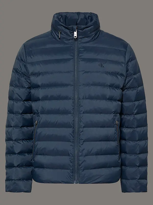 Calvin Klein LS NYLON LT WT HOODED FZ PUFFER Mavi Erkek Mont
