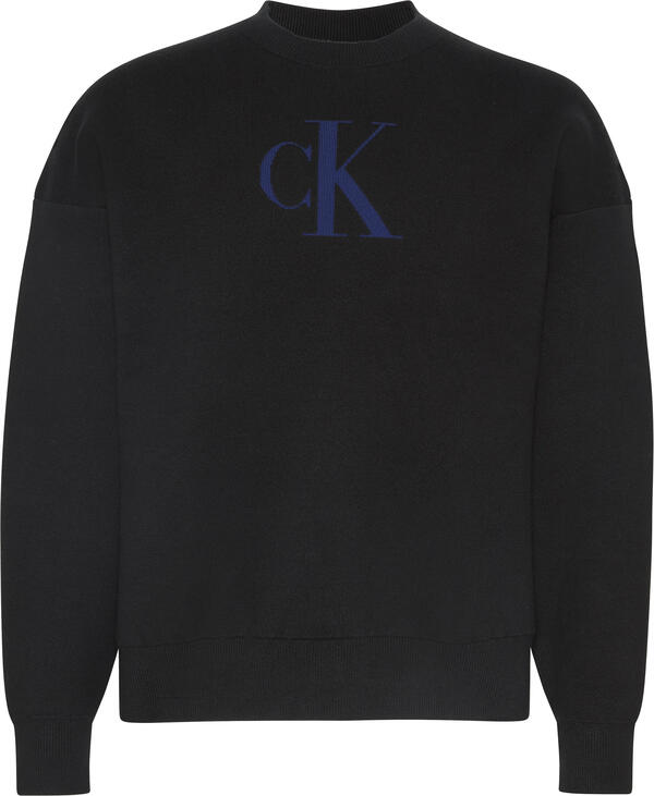 Calvin Klein LS CTTN CASHMERE 3D LOGO CRWNK S Siyah Erkek Sweatshirt
