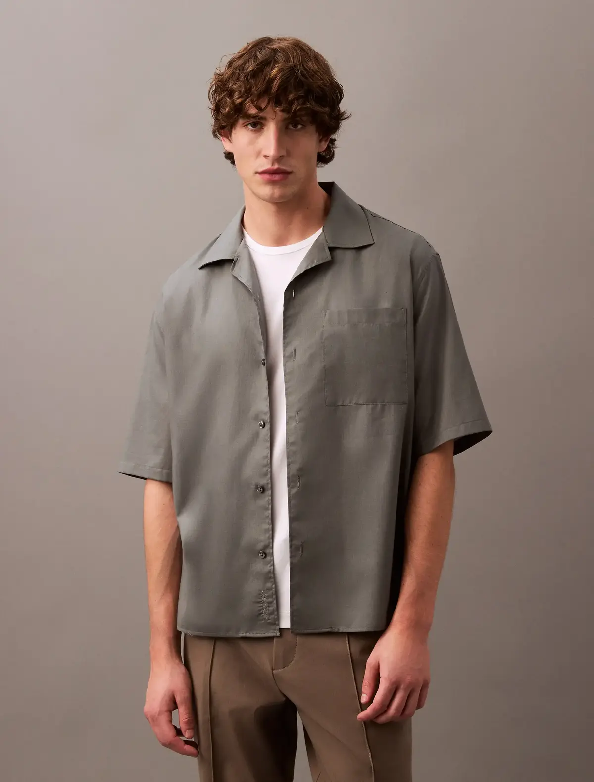Calvin Klein SS COTTON GAUZE RELA, RMG Gri Erkek Gömlek