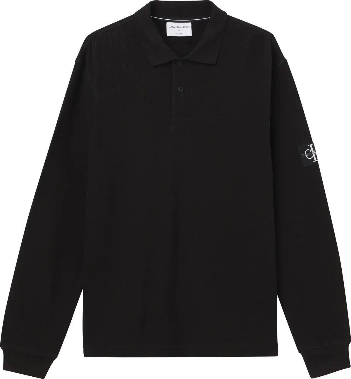 Calvin Klein MONOLOGO BADGE WAFFL Erkek Siyah Polo T-Shirt