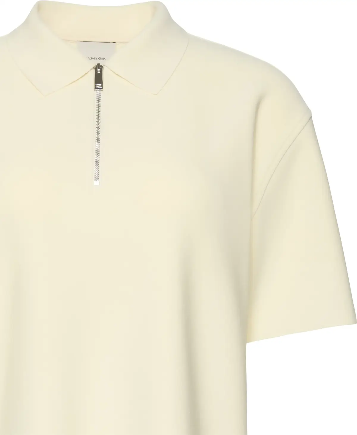 Calvin Klein SS TAILORED KNIT COLLAR ZIP TOP Kadın Krem Polo T-Shirt