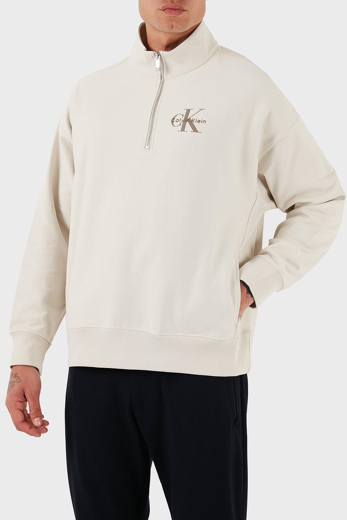 Calvin Klein LS CHUNKY PIQUE RLXD Beyaz Regular Fit Erkek Sweatshirt
