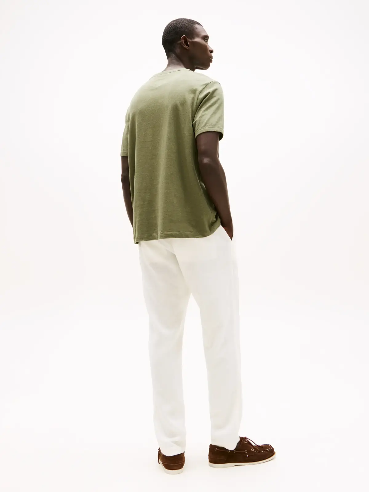 Tommy Hilfiger COTTON LINEN TEE, PLI Yeşil Erkek T-Shirt & Polo