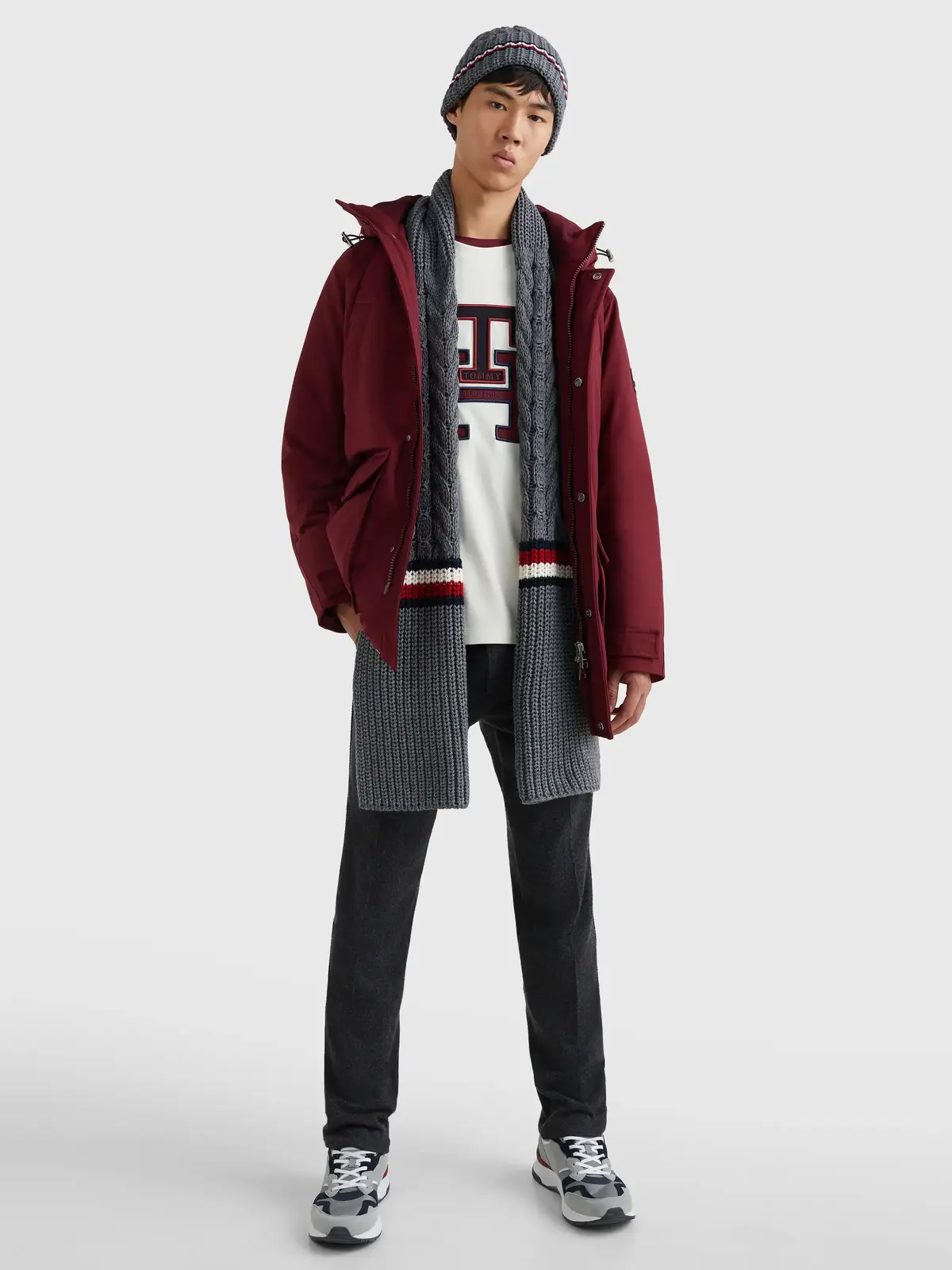 Tommy Hilfiger TH PREMIUM CABLE KNI Erkek Gri Atkı