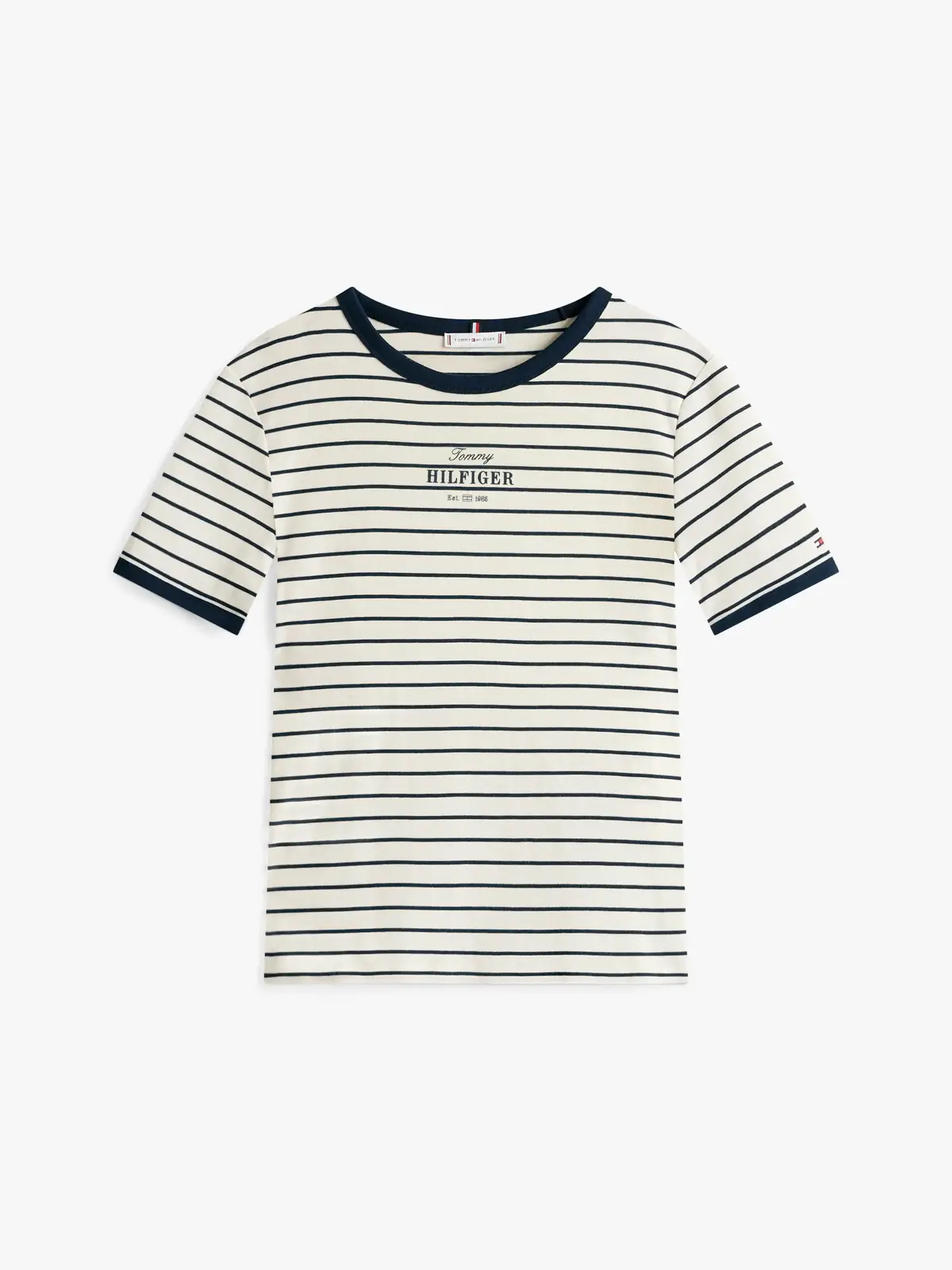 Tommy Hilfiger REG MONOTYPE STRIPE, 0FC Beyaz Kadın T-Shirt & Polo