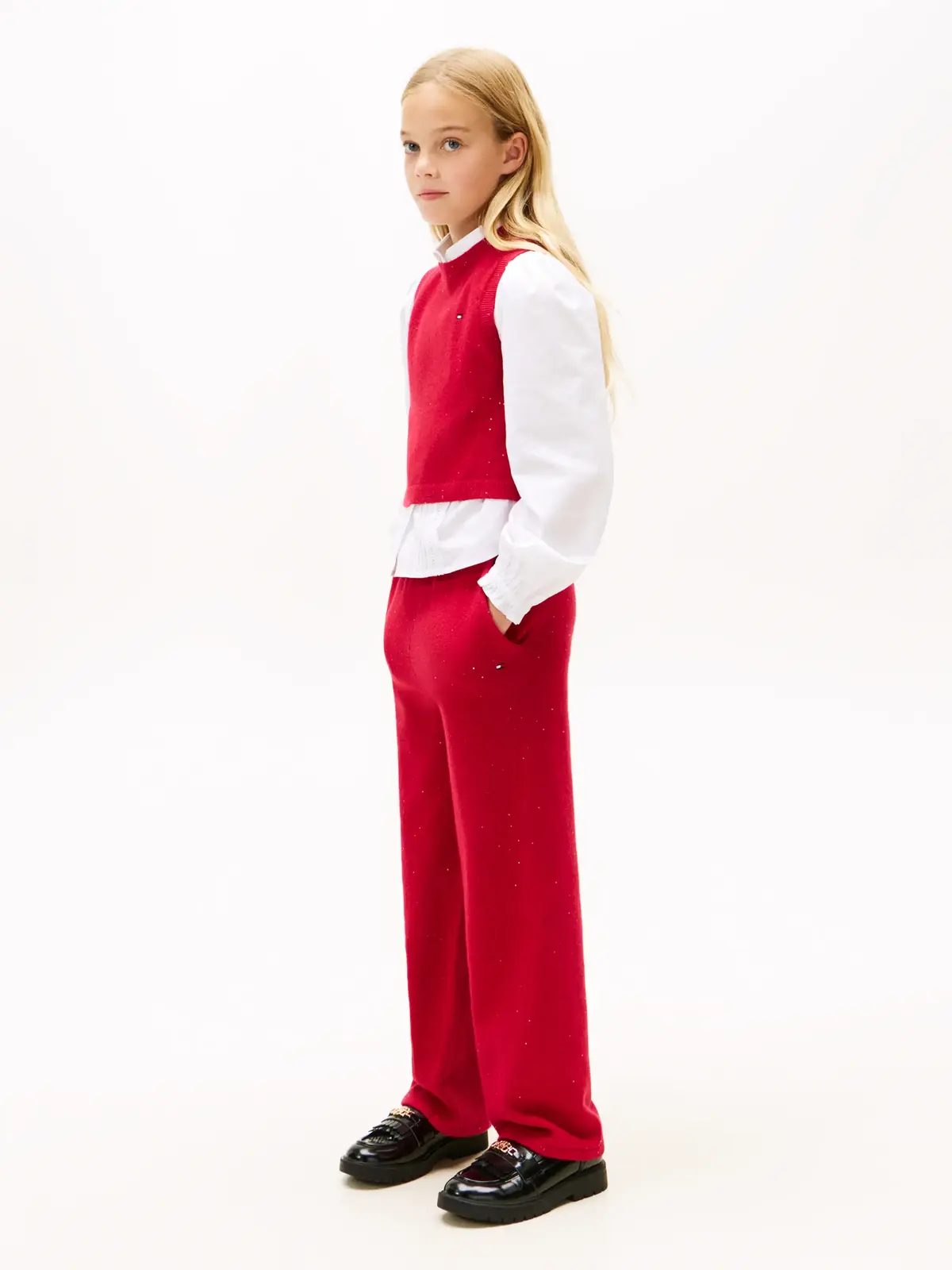 Tommy Hilfiger Sequin Wide Leg Drawstring Trousers Kırmızı Kız Çocuk Pantolon