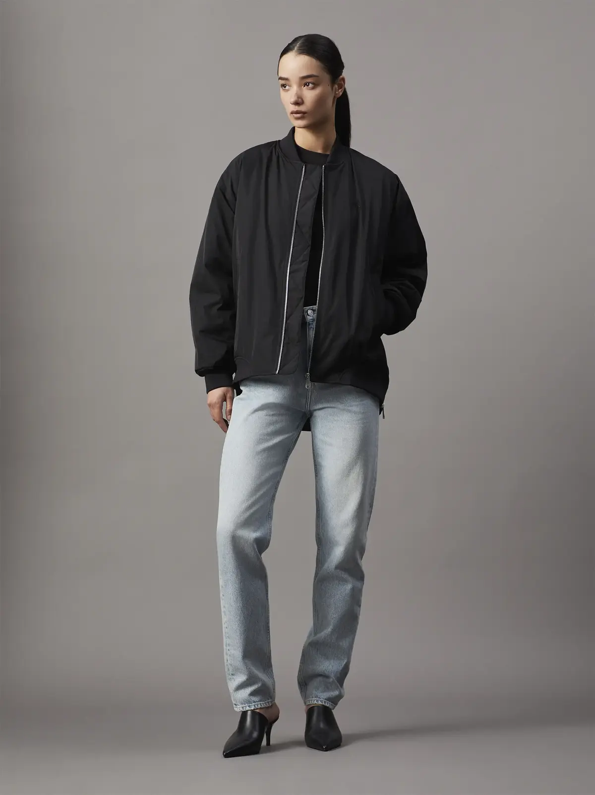 Calvin Klein SEMI SHEER RIB LS SL, BEH Kadın Siyah Kazak