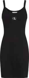 Calvin Klein WOVEN LABEL RIB TANK Kadın Siyah Elbise