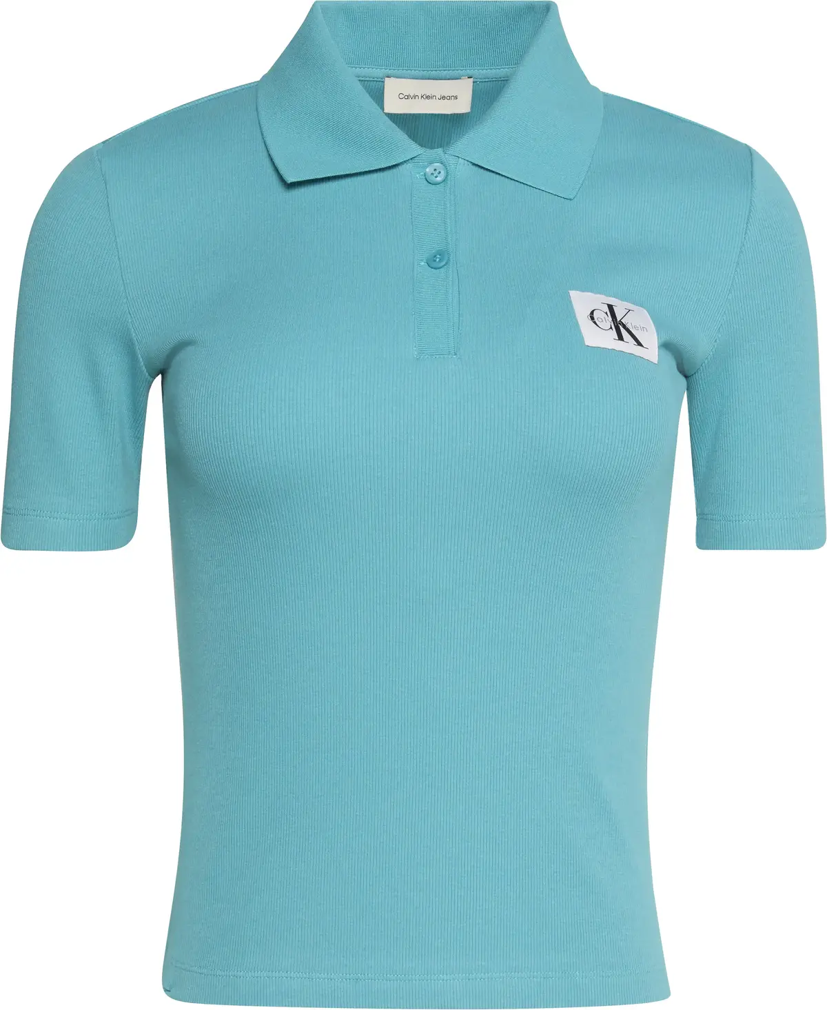 Calvin Klein A - WOVEN LABEL 2X2 RIB POLO Yeşil Kadın Polo T-Shirt