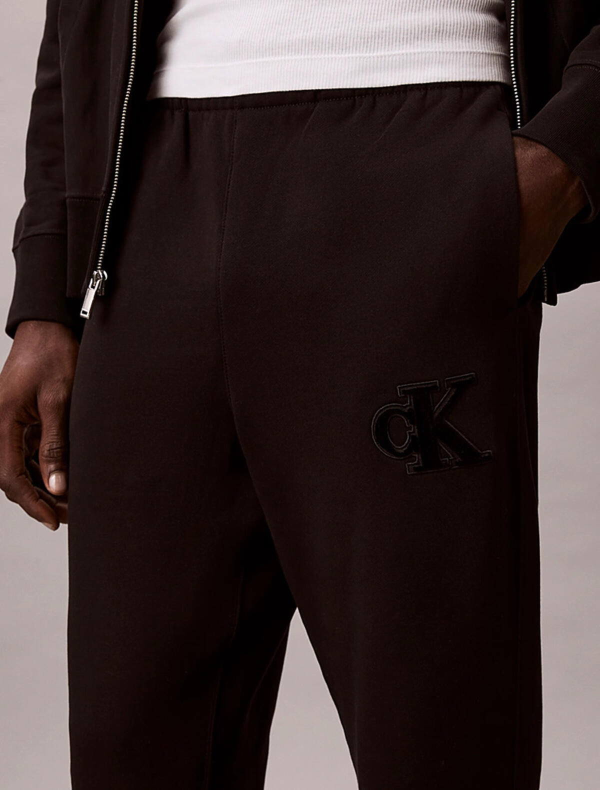 Calvin Klein Fleece Monogram Logo Patch Siyah Erkek Eşofman Altı