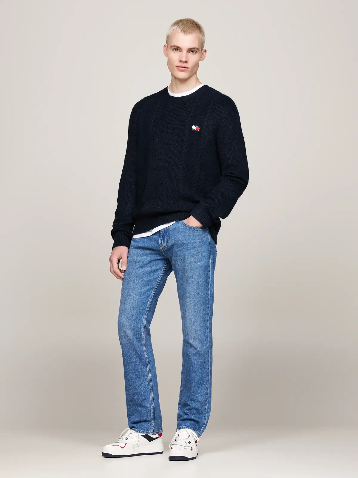Tommy Hilfiger TJM SLIM CABLE KNIT Erkek Lacivert Kazak