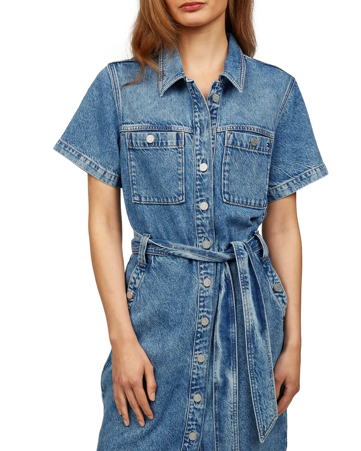 Tommy Hilfiger DNM SS KNEE BELTED D, 1A8 Mavi Kadın Elbise-Etek