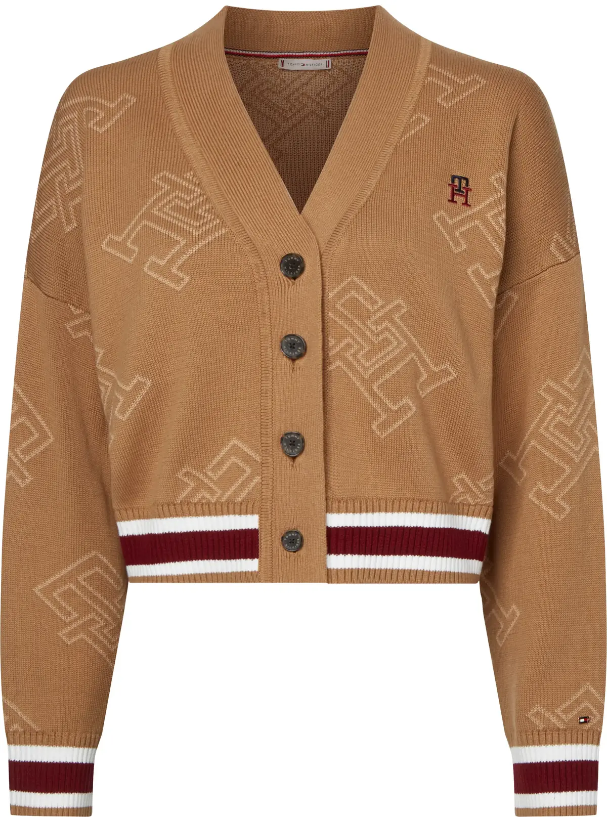 Tommy Hilfiger ALL OVER MONOGRAM V- Kadın Kahverengi Kazak