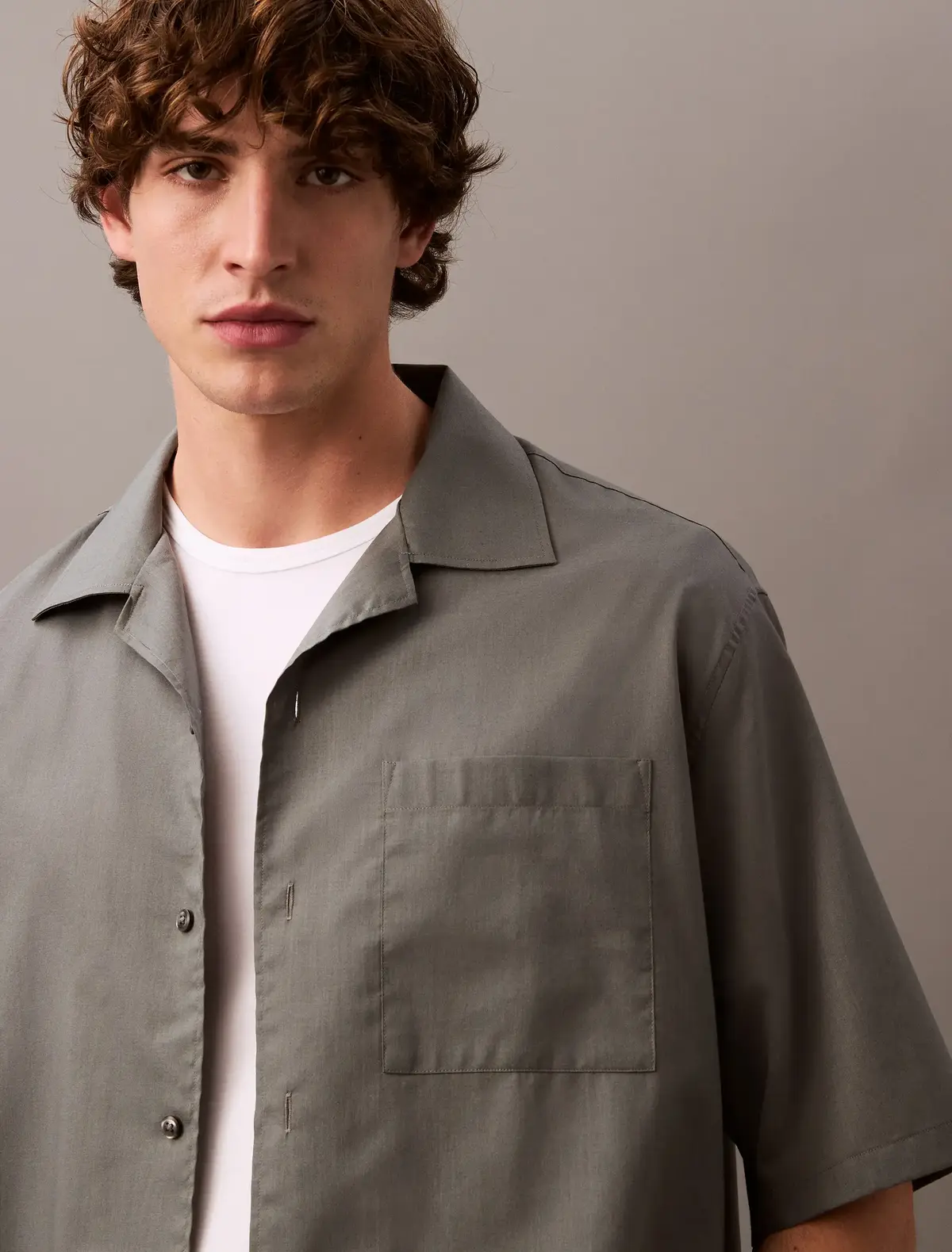 Calvin Klein SS COTTON GAUZE RELA, RMG Gri Erkek Gömlek