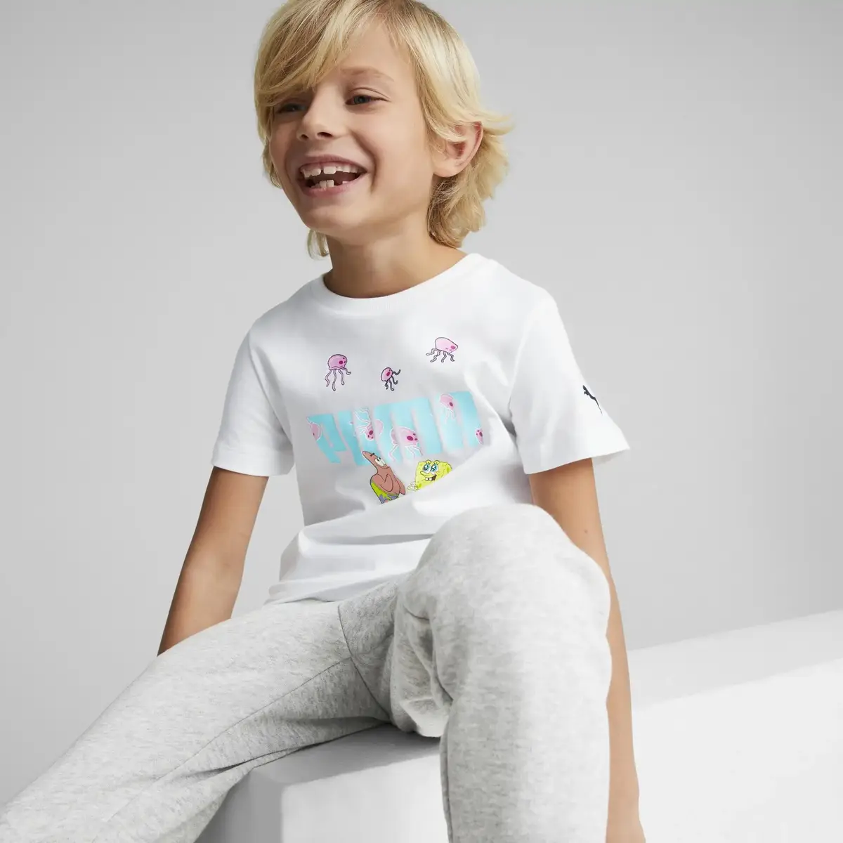 PUMA x SPONGEBOB Logo Tee Beyaz Unisex T-Shirt