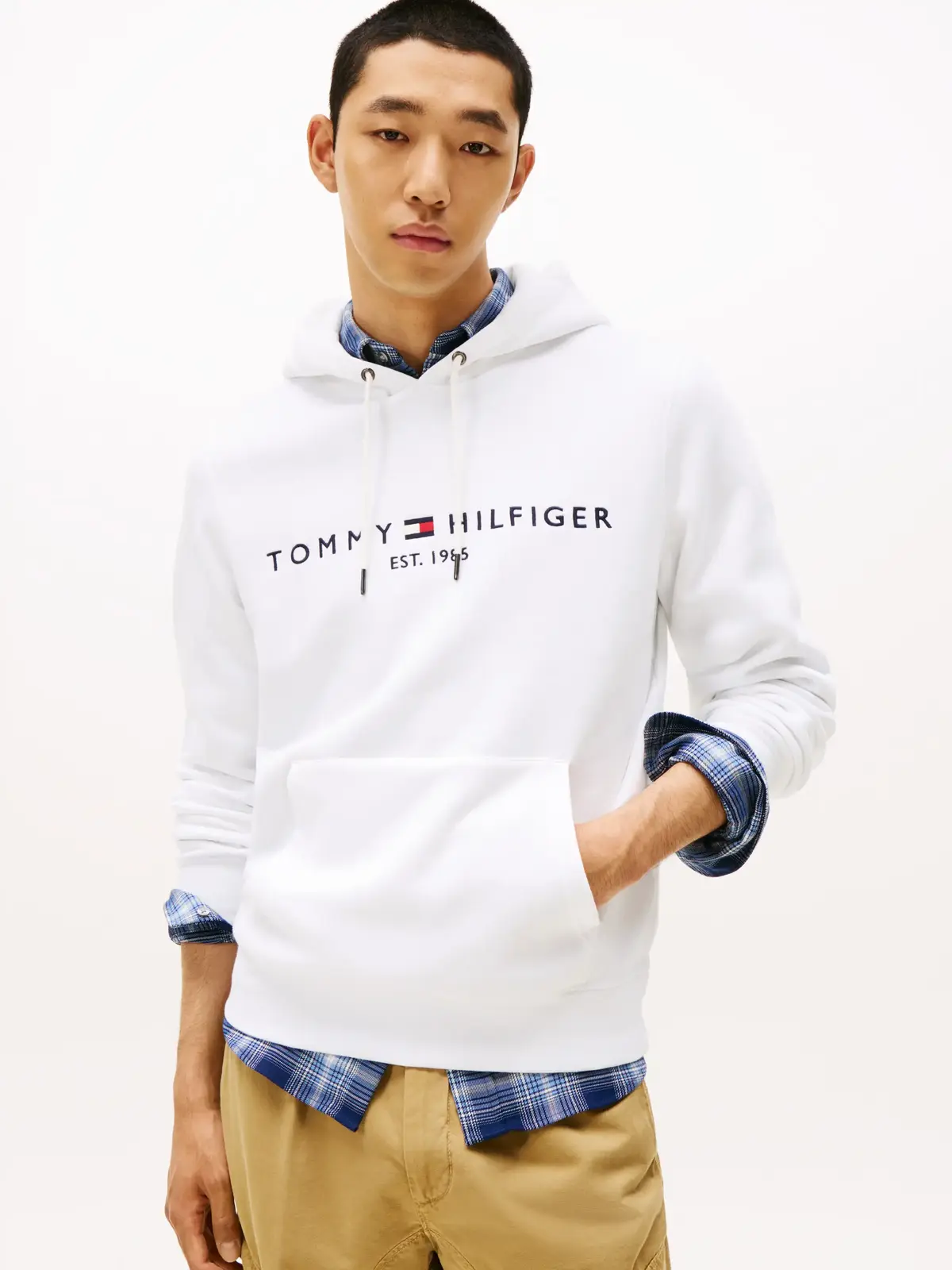 Tommy Hilfiger TOMMY LOGO HOODY, YBR Beyaz Erkek Sweatshirt