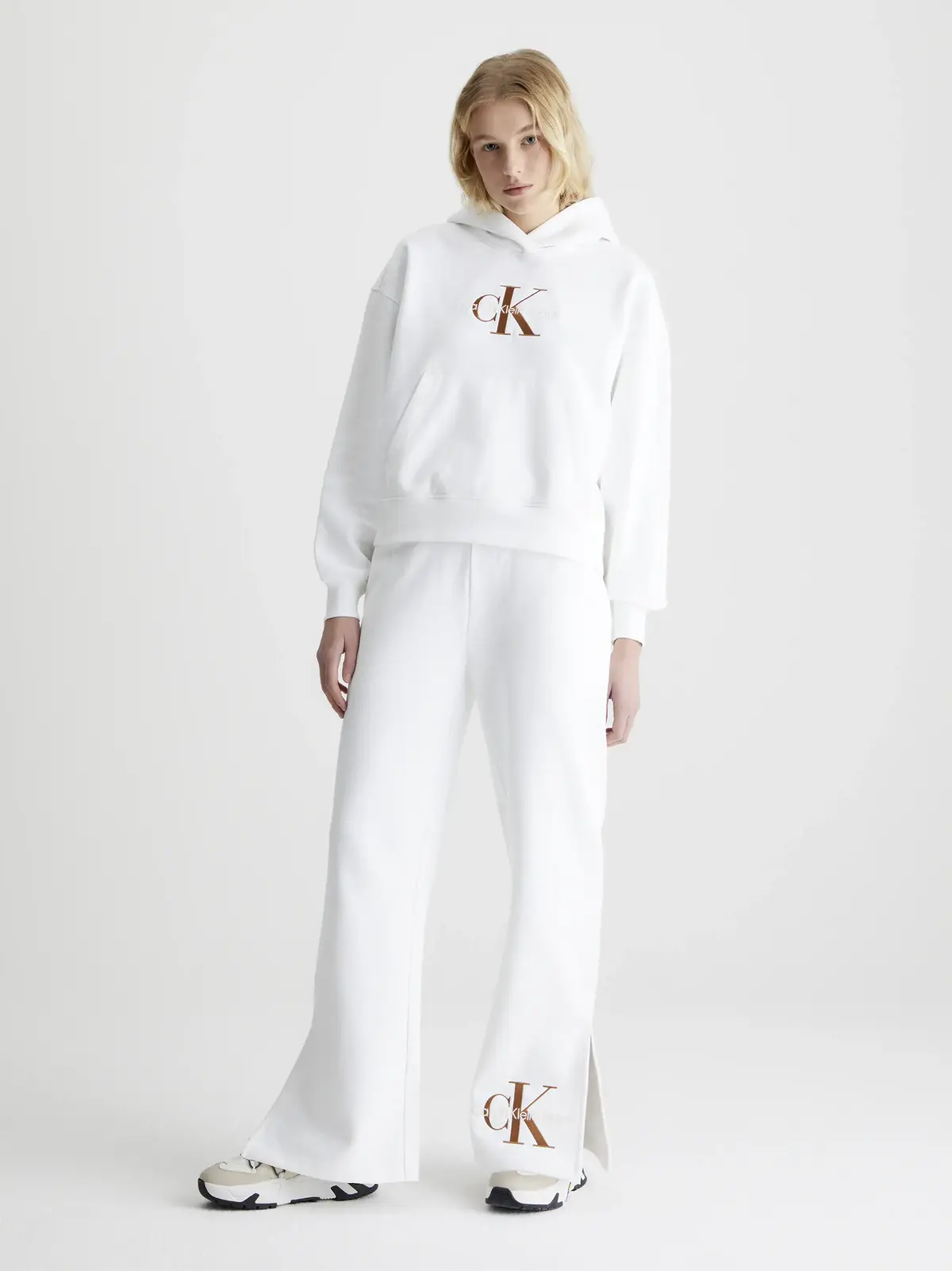 Calvin Klein PREMIUM MONOLOGO HOO Kadın Beyaz Hoodie