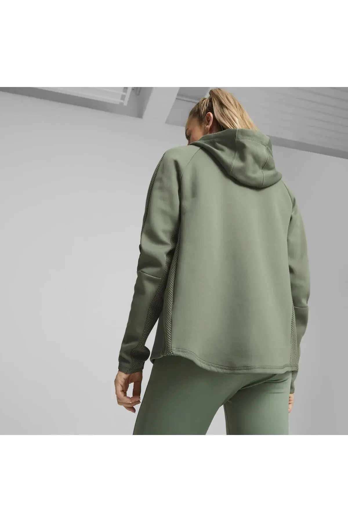 Puma EVOSTRIPE Full-Zip Hoodie Yeşil Kadın Fermuarlı Hoodie