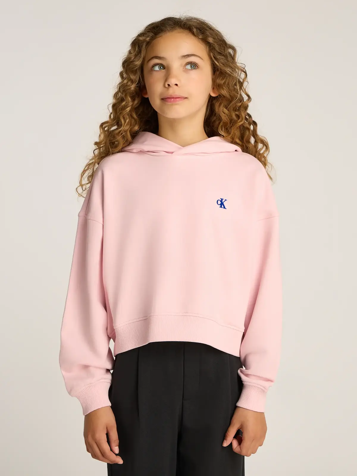 Calvin Klein HANDWRITING LOGO HOO Pembe Çocuk Kapüşonlu Sweatshirt