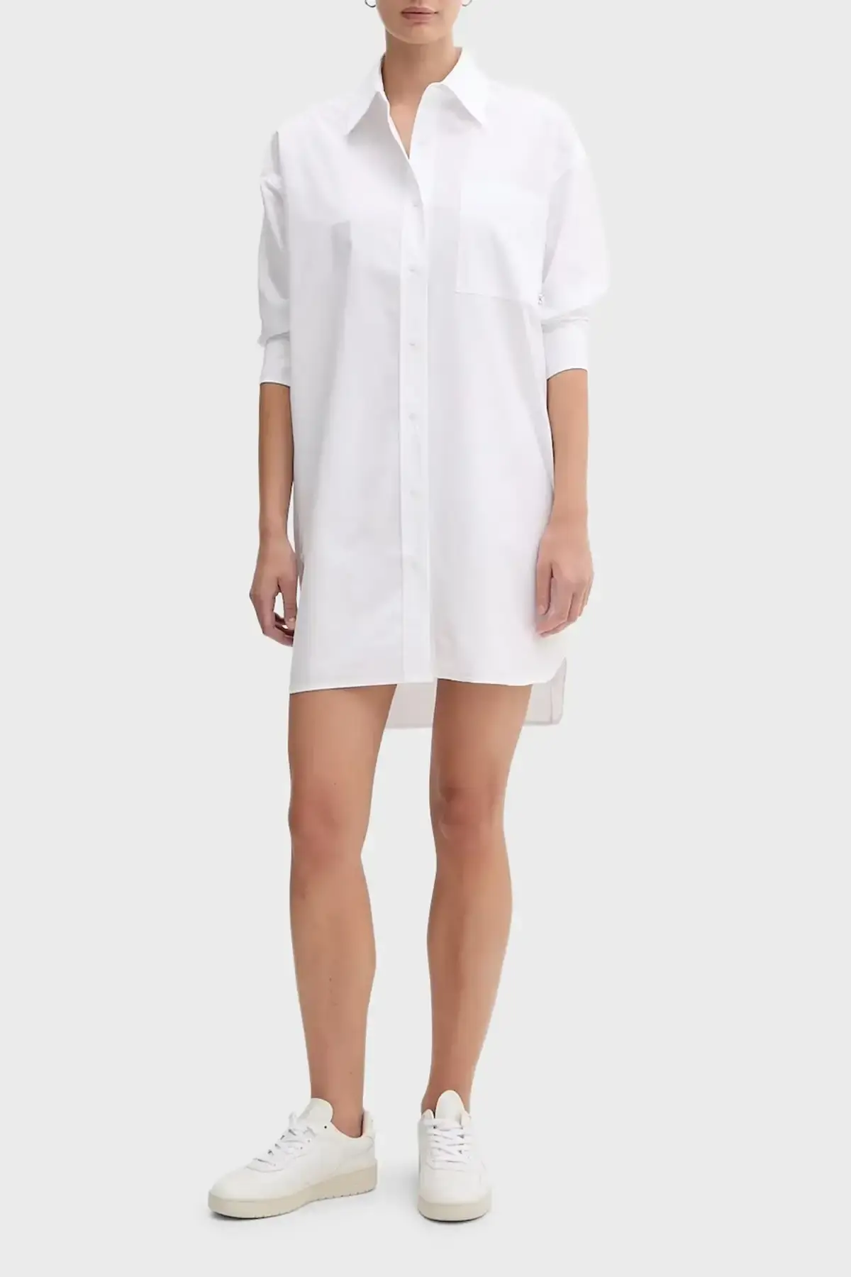 Calvin Klein Cotton Oversized Mini Shirtdress Beyaz Kadın Elbise