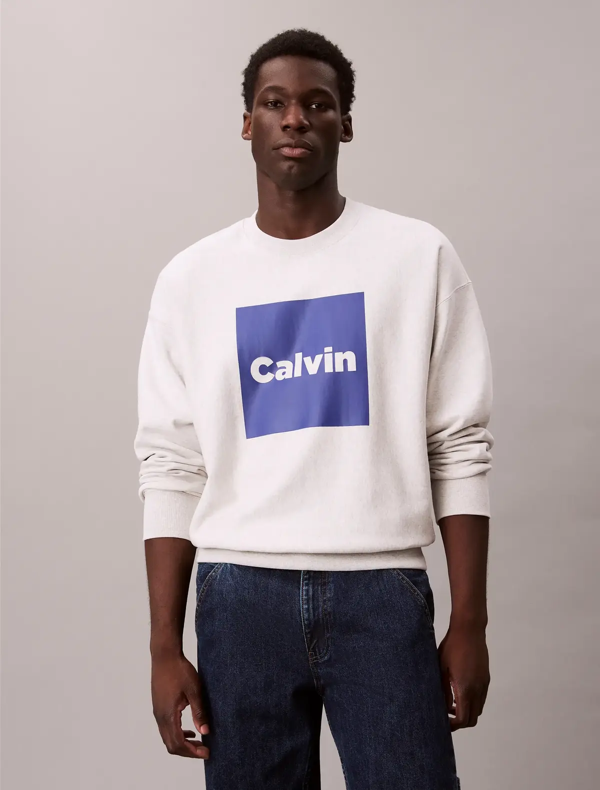 Calvin Klein LS PREMIUM FLEECE CA, V7L Beyaz Erkek Sweatshirt
