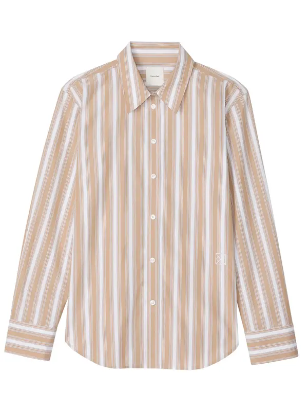 Calvin Klein YARNDYE COTTON POPLI, HMS, XS Bej Kadın Gömlek
