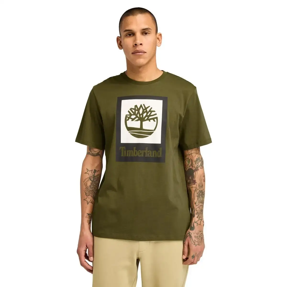 Timberland STACK LOGO Colored Short Sleeve Tee Yeşil Erkek T-Shirt & Polo