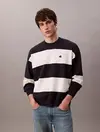 Calvin Klein LS STRIPED SNOWY RELAXED CREWNK Lacivert Erkek Kazak