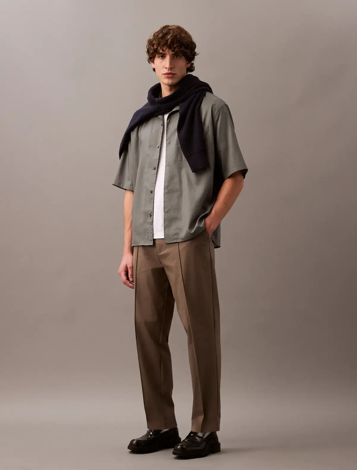 Calvin Klein SS COTTON GAUZE RELA, RMG Gri Erkek Gömlek