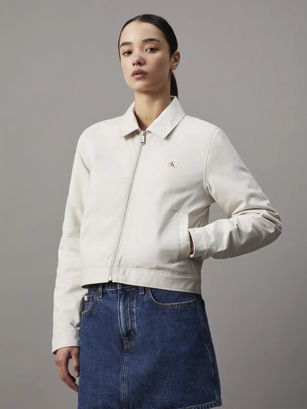 Calvin Klein ZIP THROUGH COTTON J, PDH Krem Kadın Ceket