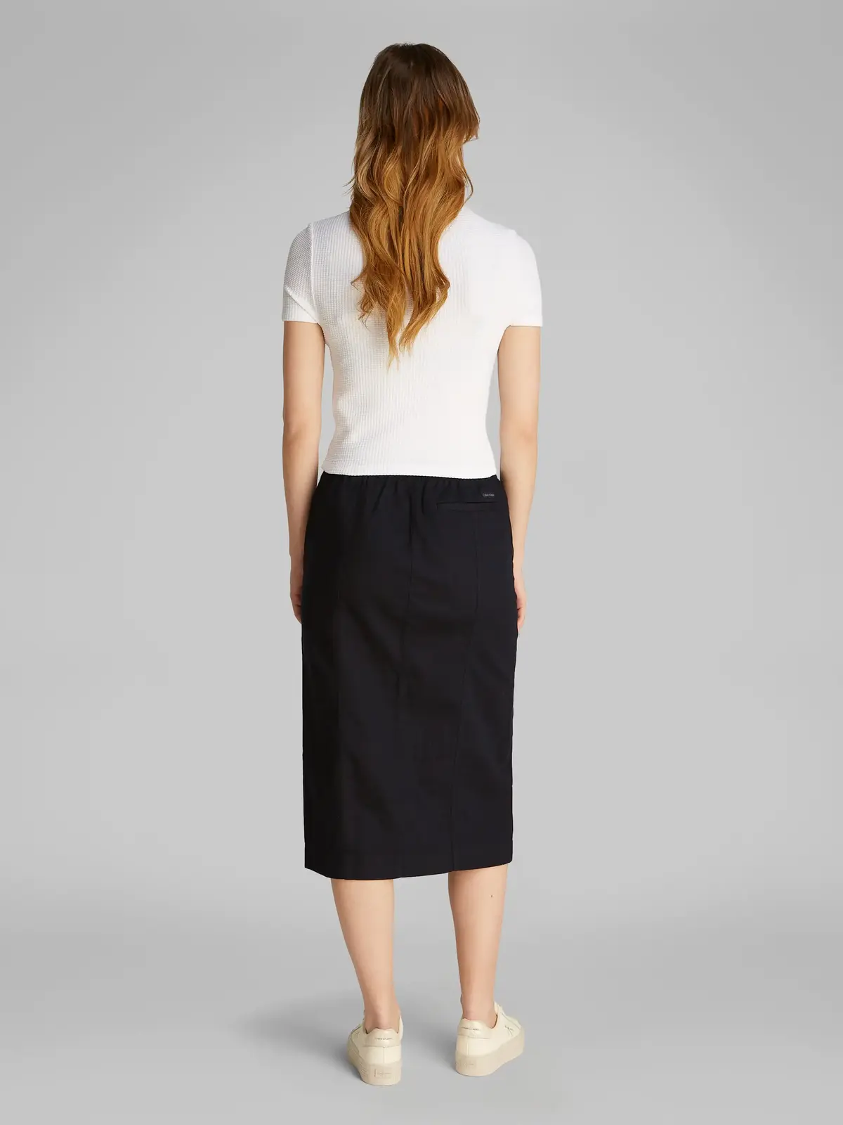 Calvin Klein SOFT LINEN MIDI SKIRT Siyah Kadın Etek