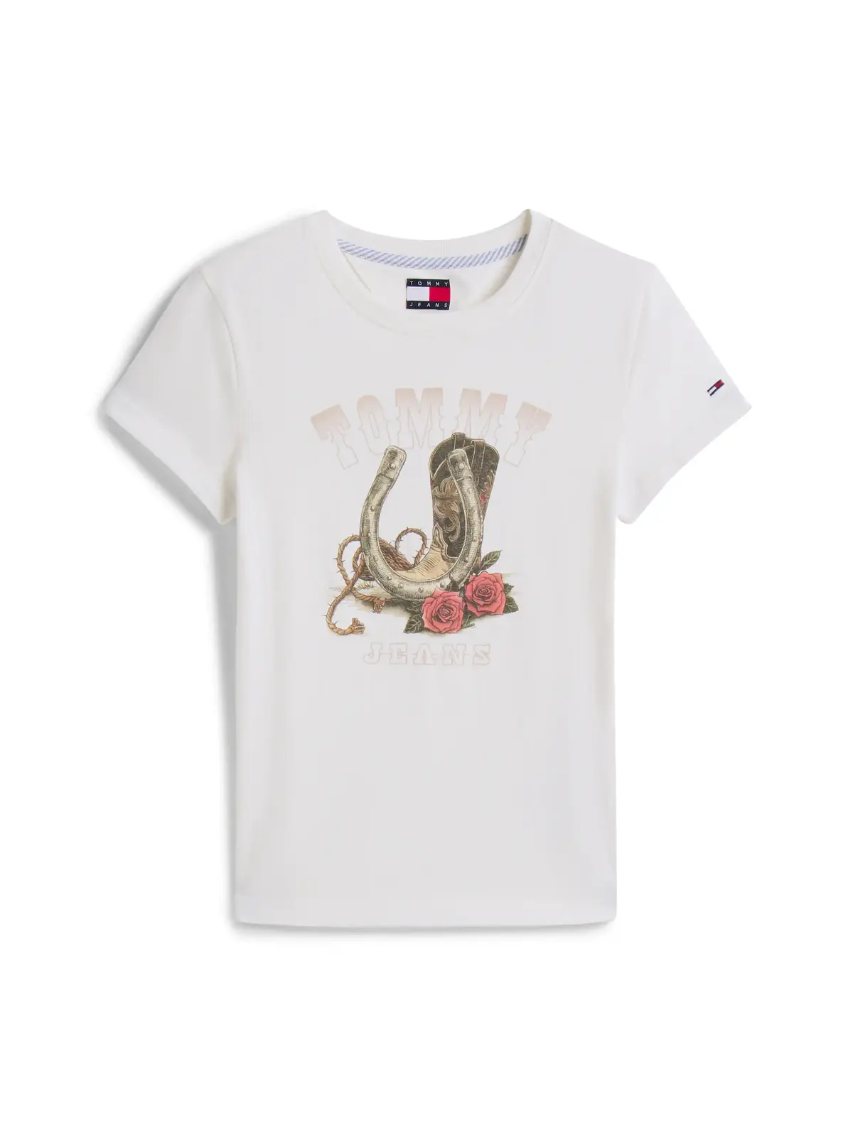 Tommy Hilfiger TJW SLIM IDAHO NOVEL, YBH Beyaz Kadın T-Shirt