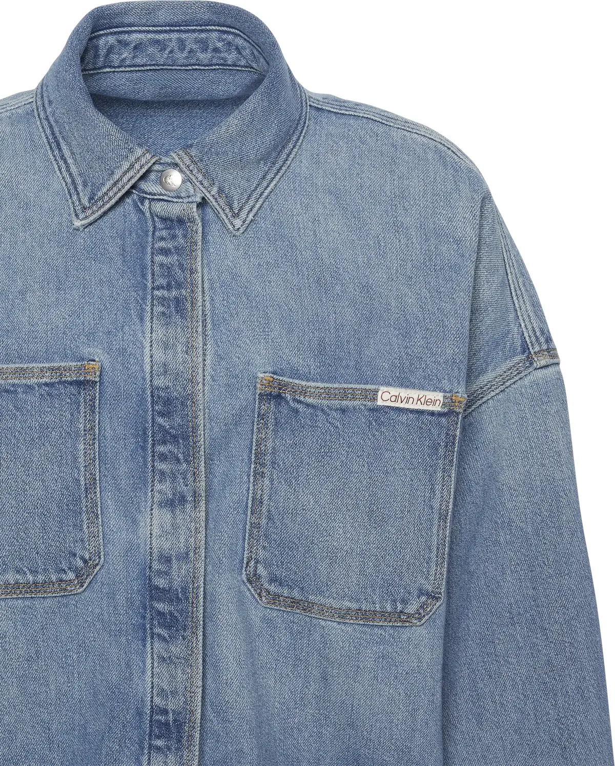 Calvin Klein DENIM BOYFRIEND SHIRT OVERNIGHT Erkek Mavi Kot Gömlek
