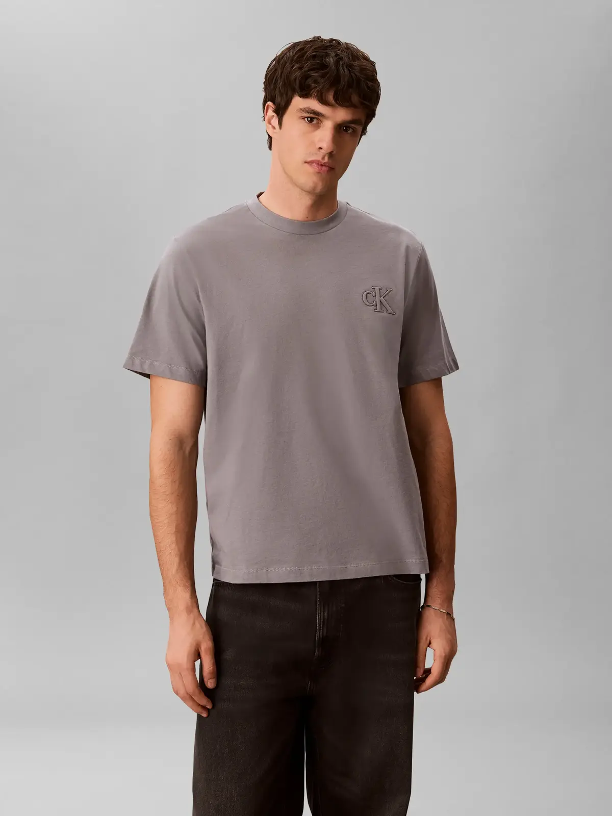 Calvin Klein SS 30S JERSEY EASY Gri Erkek Tişört