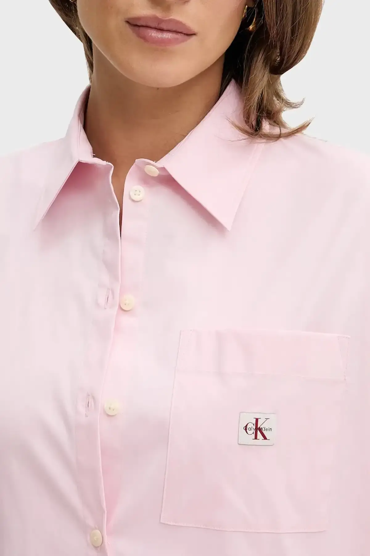 Calvin Klein POPLIN RELAXED SHIRT Pembe Kadın Tişört